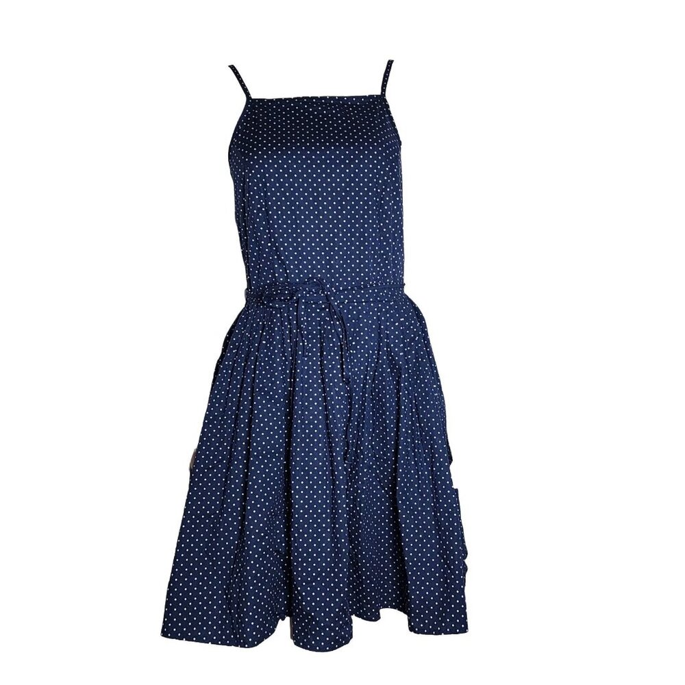 Charlotte Dress Womens Size M Russe Blue White‎ Polka Dot Sleeveless Zip Back